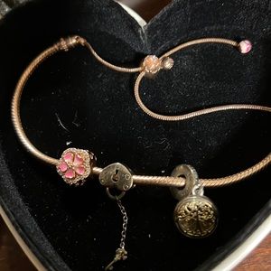 Authentic Pandora charm bracelet. Rose Gold with Charms Adjustable